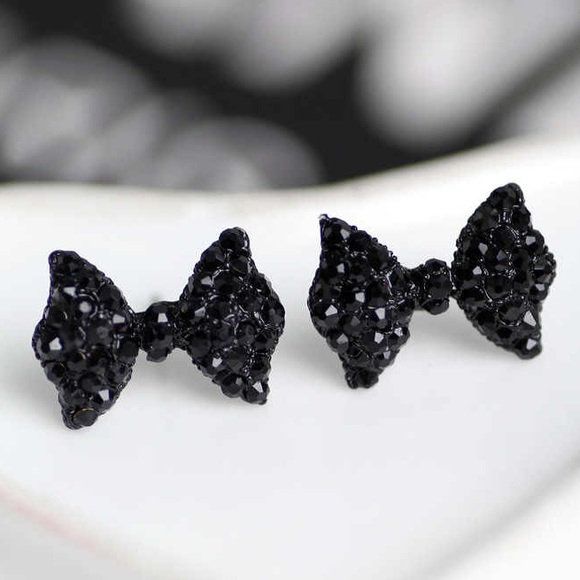 Earrings bows stud rhinestone black diamond